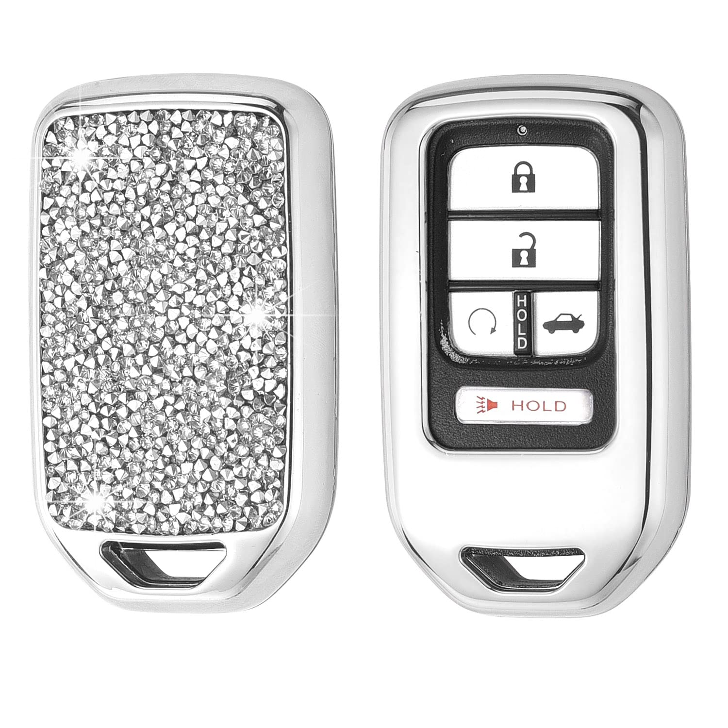 Royalfox(TM) upgrated 2 3 4 5 6 7 Buttons 3D Bling Diamond Crystals Smart Remote Key Fob case Cover for Honda Jade HR-V CR-V Accord Crider Vezel
