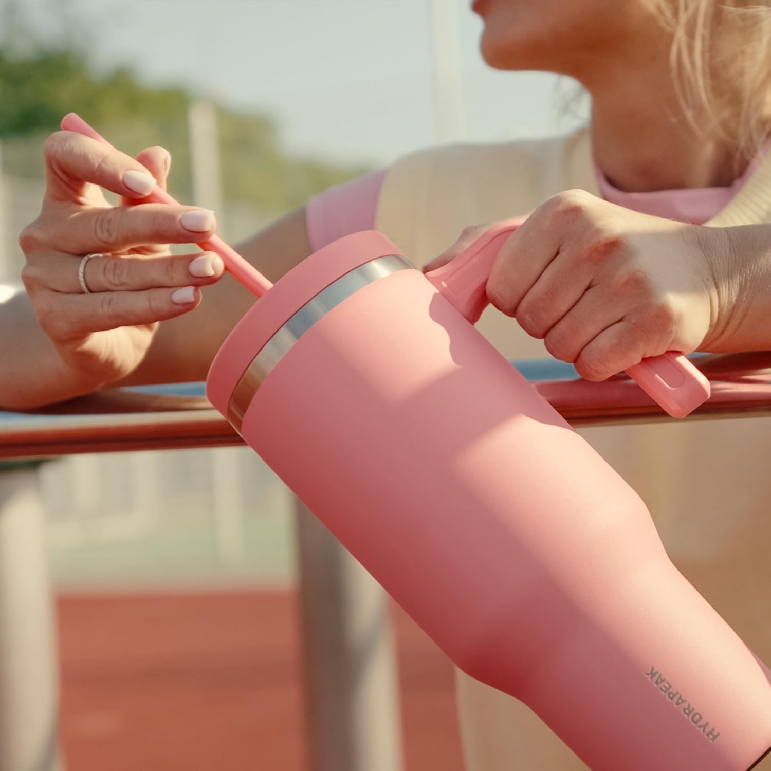 Hydrapeak Hydrapeak Voyager 40 Oz Stainless Steel Tumbler Insulated Water Bottle with Handle Straw Lid Cupholder Friendly Pale Sage - View 8 of 8