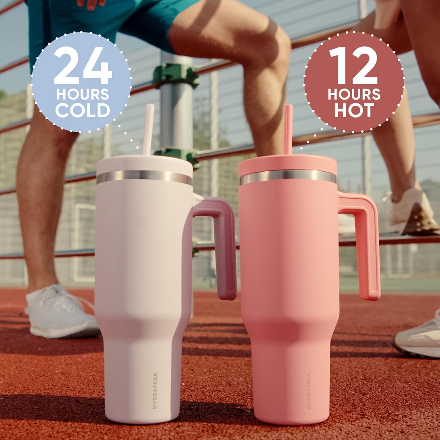 Hydrapeak Hydrapeak Voyager 40 Oz Stainless Steel Tumbler Insulated Water Bottle with Handle Straw Lid Cupholder Friendly Reusable Travel Mug Mauve - View 6 of 9