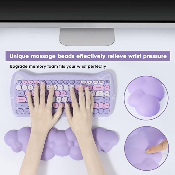 ATTACK SHARK Ergonomic Memory Foam Gaming Keyboard Wrist Rest Pad for Pain Relief - Lightweight Purple Hand Support for Laptop & Mac - View 7 of 10