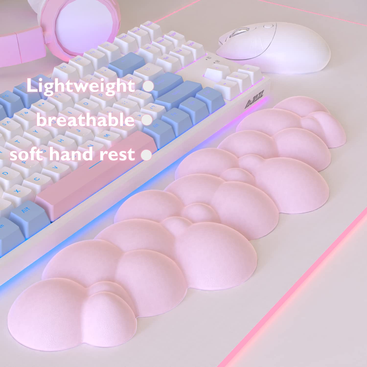 ATTACK SHARK Ergonomic Pink Gaming Keyboard Wrist Rest Pad - Memory Foam Palm Support for Pain Relief & Comfort - View 3 of 8