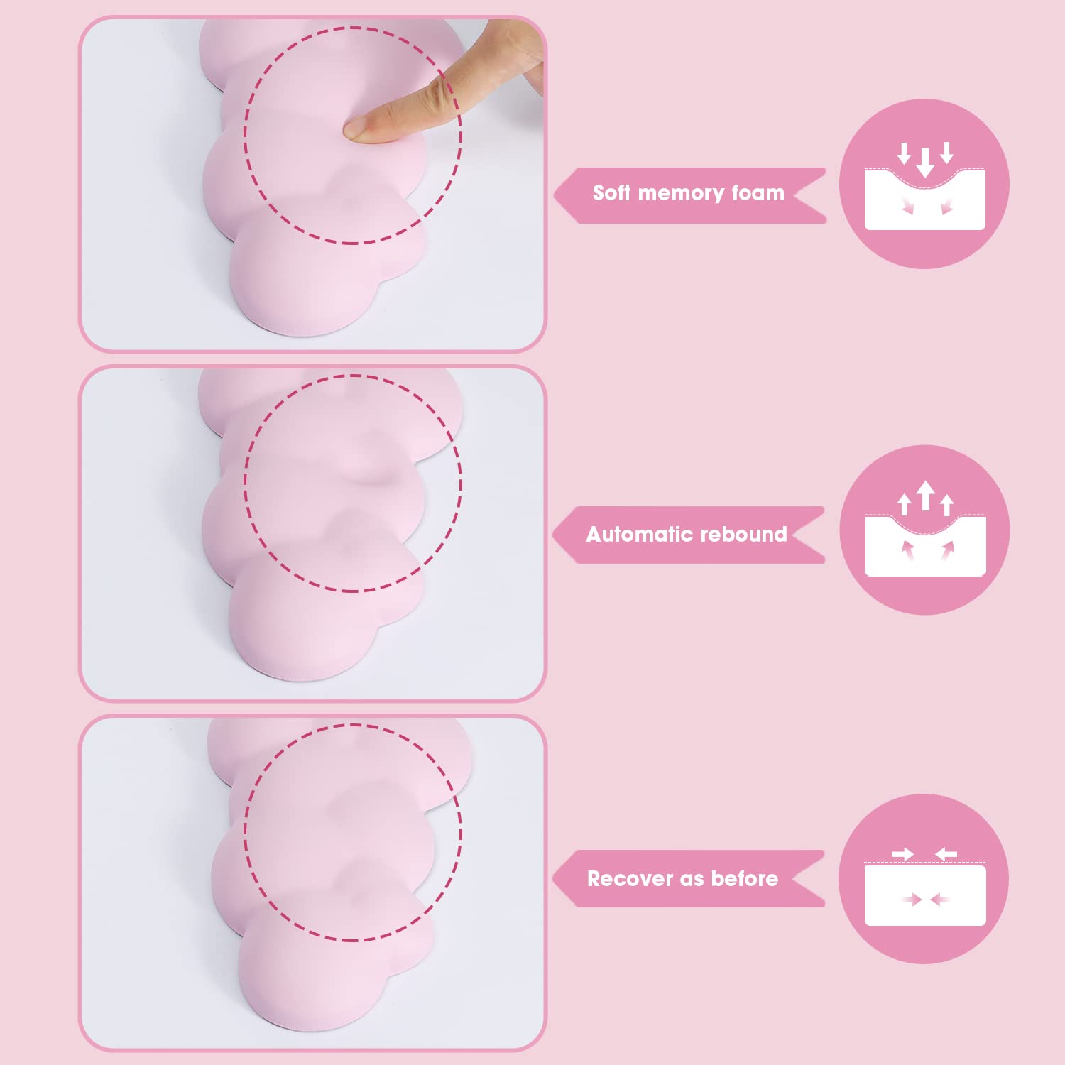 ATTACK SHARK Ergonomic Pink Gaming Keyboard Wrist Rest Pad - Memory Foam Palm Support for Pain Relief & Comfort - View 4 of 8