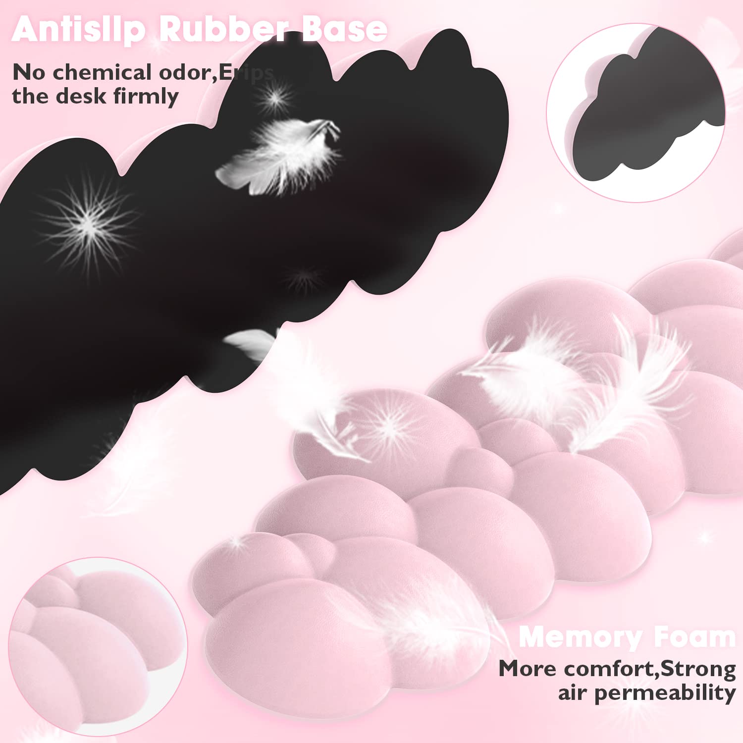 ATTACK SHARK Ergonomic Pink Gaming Keyboard Wrist Rest Pad - Memory Foam Palm Support for Pain Relief & Comfort - View 7 of 8