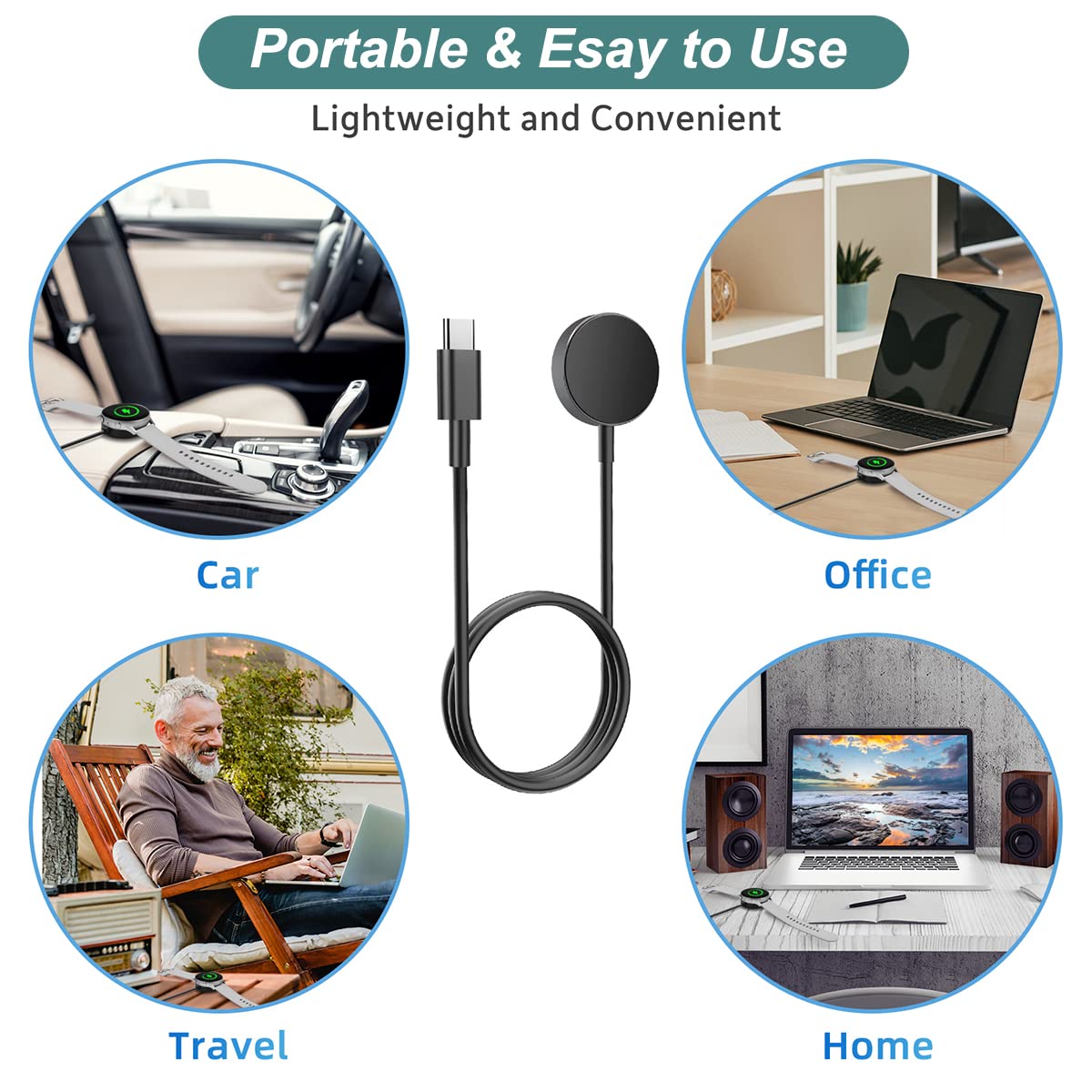 Charger for Samsung Watch - Galaxy Watch 7 Ultra 6 6 Classic 5 5 Pro 4 4 Classic 3 Active 2 Active Charging Cable with Alumium Case (USB-C) - View 6 of 7