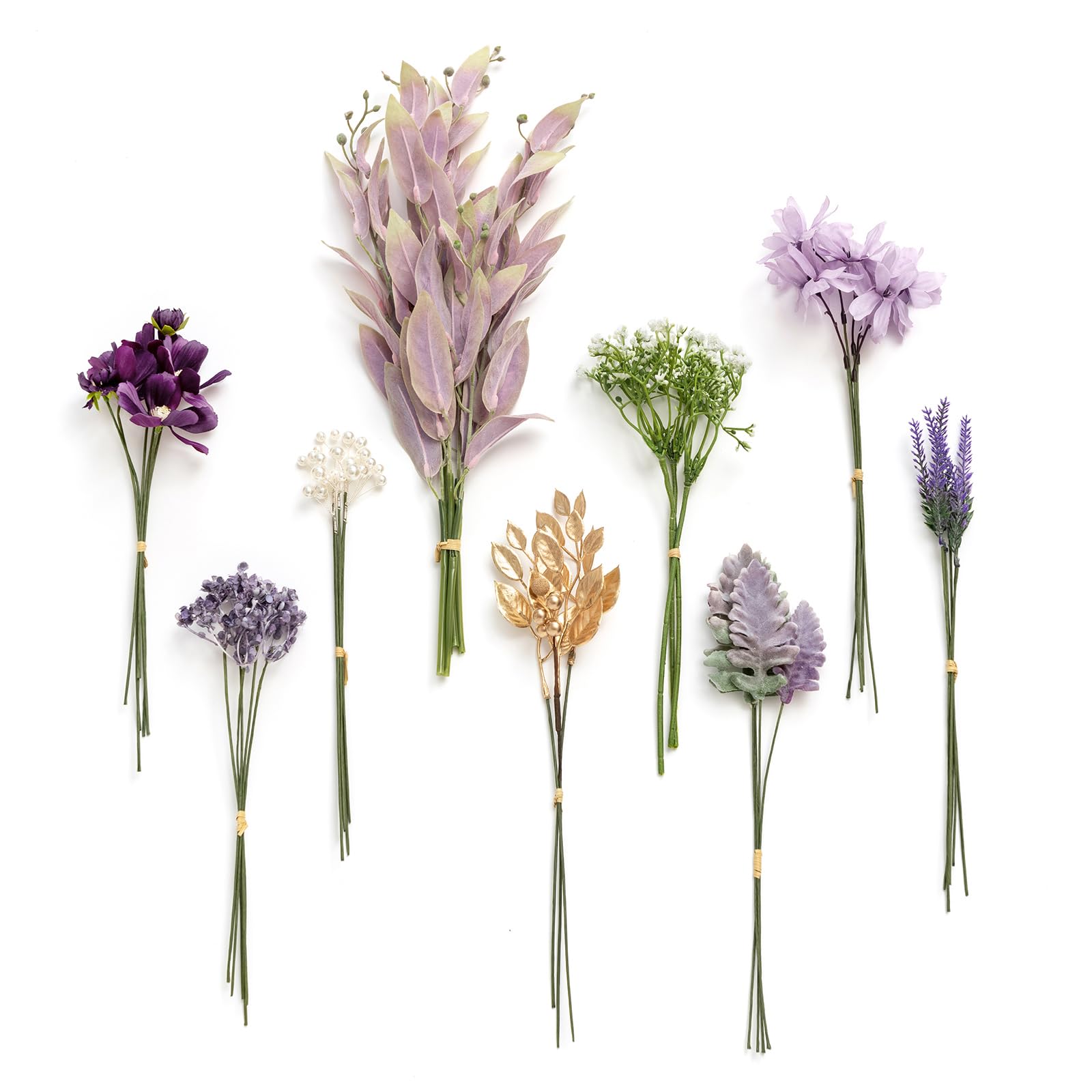 Ling's moment Artificial Greenery Stems Box Set, 42pcs with 9 Kinds of Faux Greenery Picks for DIY Bridal Bouquets Wedding Floral Arrangement Table