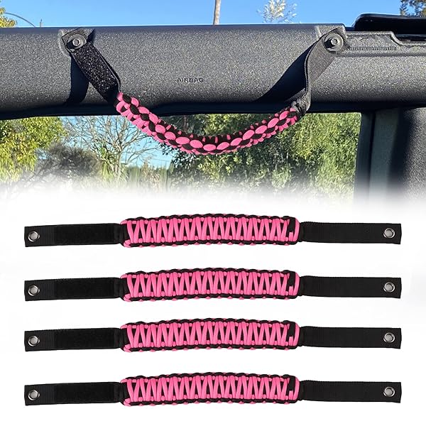 BESTAOO BESTAOO Roll Bar Grab Handles Paracord Grip Handle for Ford Bronco 2021 to 2025 2 Door 4 Door 4 Pack in Pink