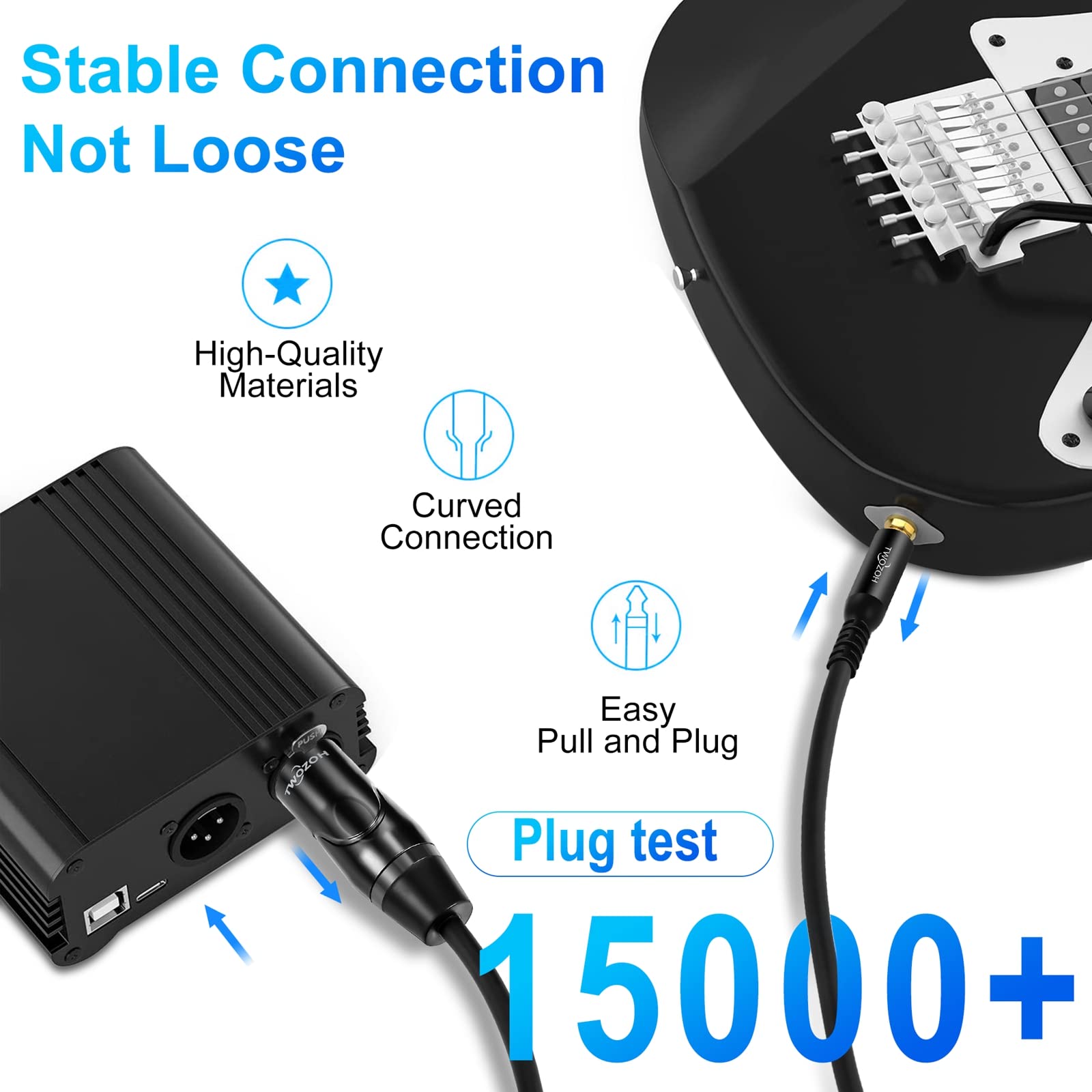 Twozoh XLR Male to 1 4 Inch Jack TRS Cable 3.3FT 2 Pack, Balanced 6.35mm Plug to 3 pin XLR Male, Quarter inch to XLR Stereo Guitar Cable - View 6 of 7