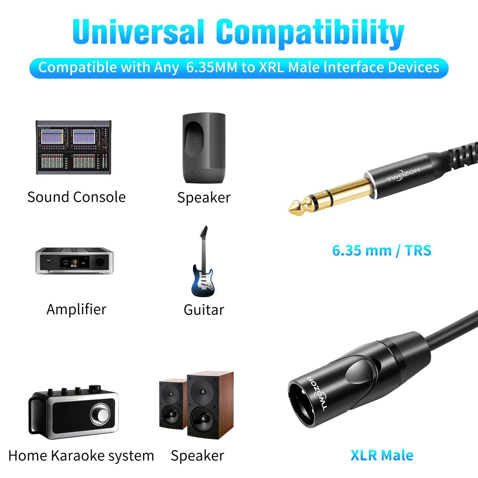 Twozoh 6.6FT 2 Pack 1 4 Inch Jack TRS to XLR Balanced Guitar Cable - View 3 of 7