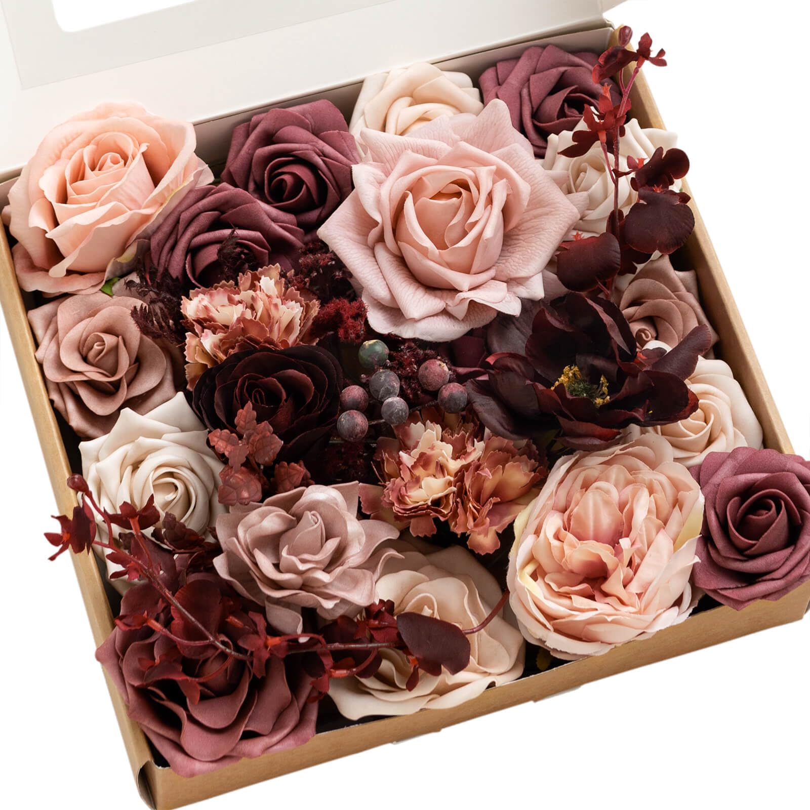 Ling's moment Artificial Flowers Combo Box Set, Dusty Rose and Lana Mauve for DIY Wedding Bouquet, Centerpieces Decor, Floral Arrangement Decor