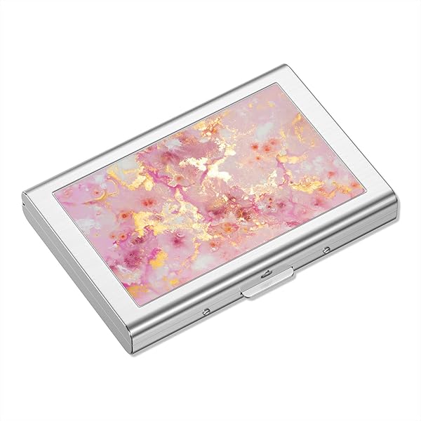 Rimilak Rimilak Metal Credit Card Holder Slim RFID Blocking Wallet for Women and Men in Pink Gold Marble Design