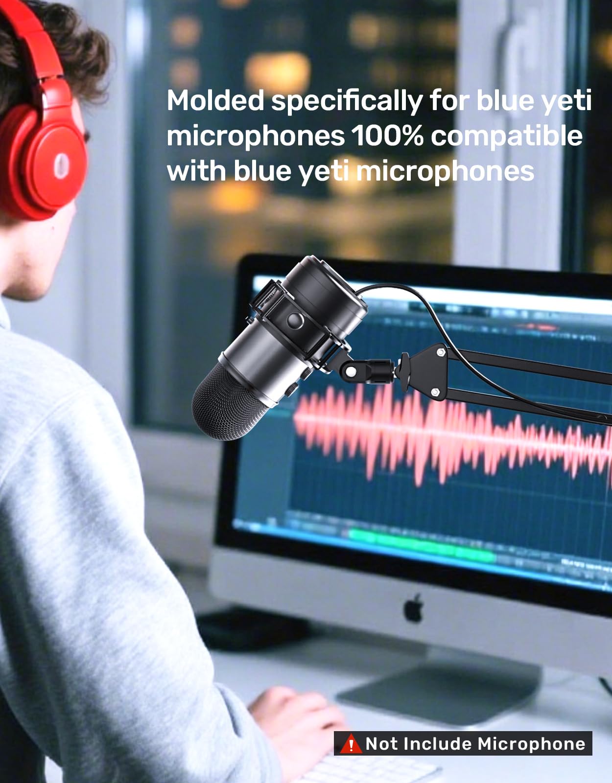 Borenbuir Custom Built Shock Mount with Pop Filter for Blue Yeti Microphones, Metal Plastic Frame, Anti-Vibration Suspension, Floor Mount - View 2 of 9