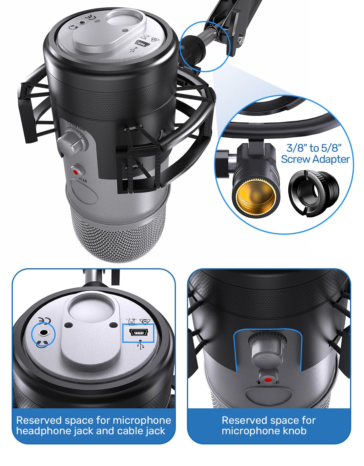 Borenbuir Custom Built Shock Mount with Pop Filter for Blue Yeti Microphones, Metal Plastic Frame, Anti-Vibration Suspension, Floor Mount - View 3 of 9