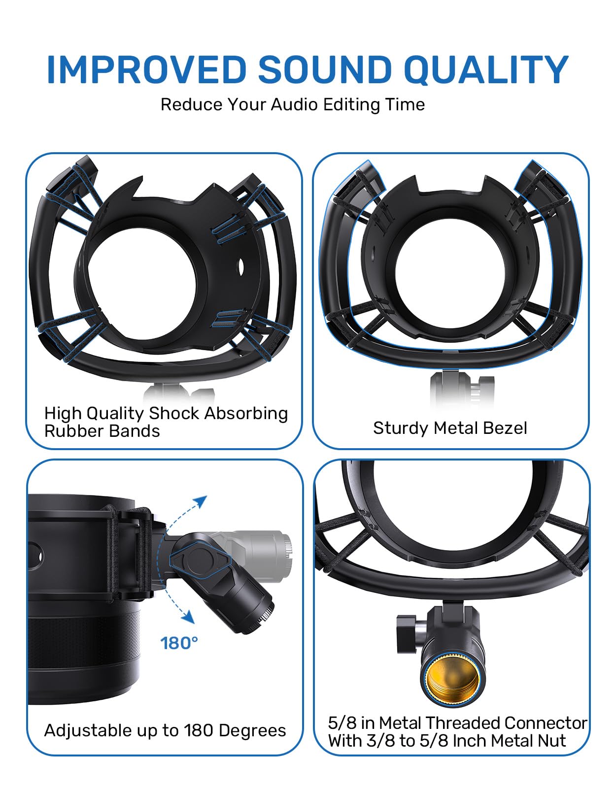 Borenbuir Custom Built Shock Mount with Pop Filter for Blue Yeti Microphones, Metal Plastic Frame, Anti-Vibration Suspension, Floor Mount - View 6 of 9
