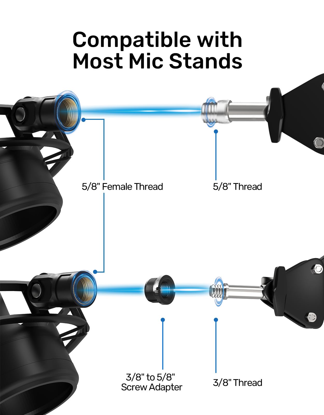 Borenbuir Custom Built Shock Mount with Pop Filter for Blue Yeti Microphones, Metal Plastic Frame, Anti-Vibration Suspension, Floor Mount - View 7 of 9