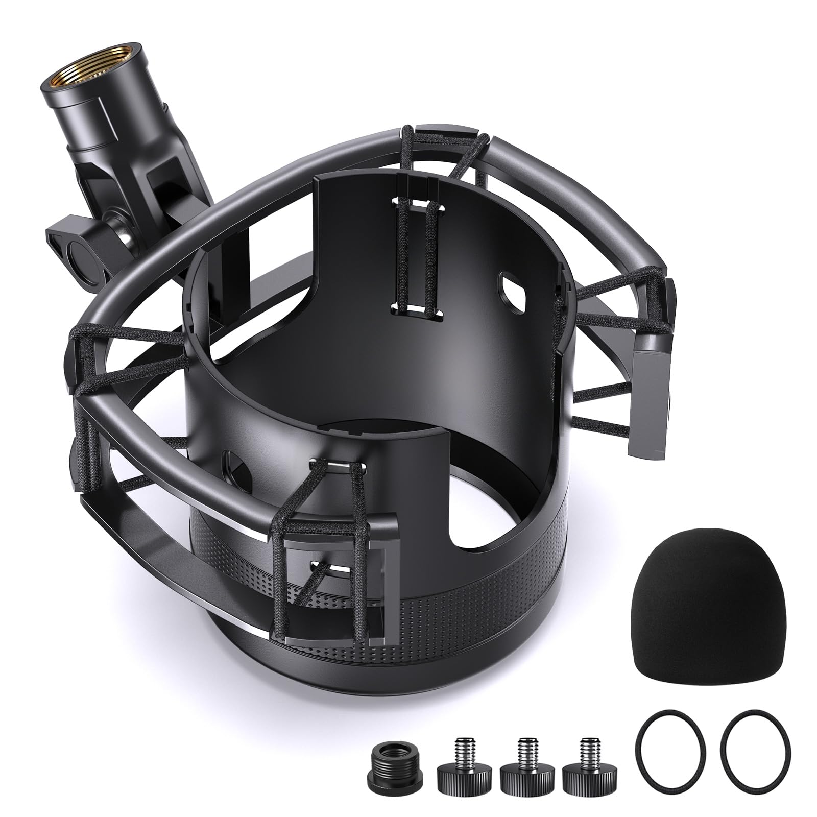 Borenbuir Custom Built Shock Mount with Pop Filter for Blue Yeti Microphones, Metal Plastic Frame, Anti-Vibration Suspension, Floor Mount