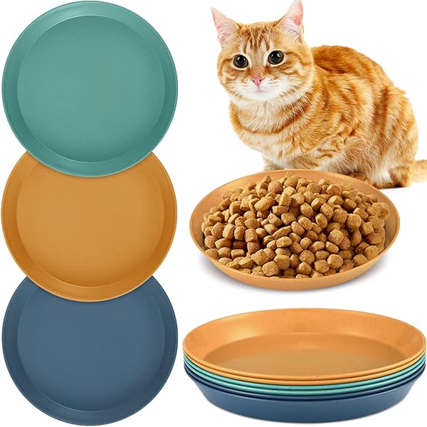 Gerrii Gerrii 6 Pieces Shallow Cat Food Dish Whisker Friendly Lightweight 6 Inch Wheat Straw Bowls for Small Cats