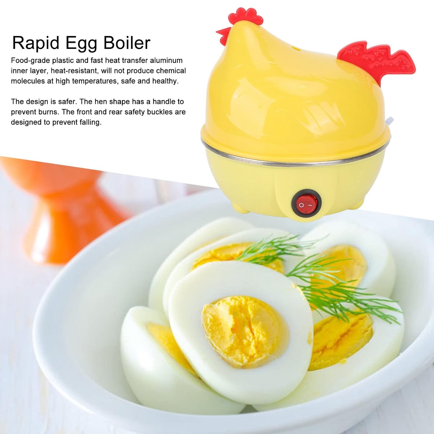 Yosoo 7 Egg Capacity Electric Egg Cooker Chicken Shape Rapid Boiler with Automatic Power Off Function Prevents Dry Burning - View 3 of 9