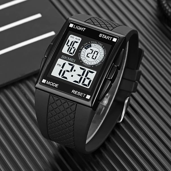 XCZAP XCZAP Men's Luminous Square Digital Sports Watch Waterproof Multi-Function Black White - View 5 of 8