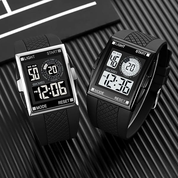 XCZAP XCZAP Men's Luminous Square Digital Sports Watch Waterproof Multi-Function Black White - View 6 of 8