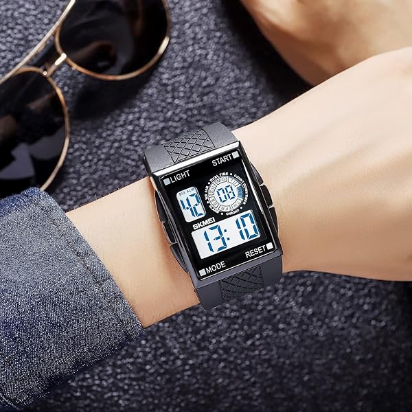 XCZAP XCZAP Men's Luminous Square Digital Sports Watch Waterproof Multi-Function Black White - View 8 of 8