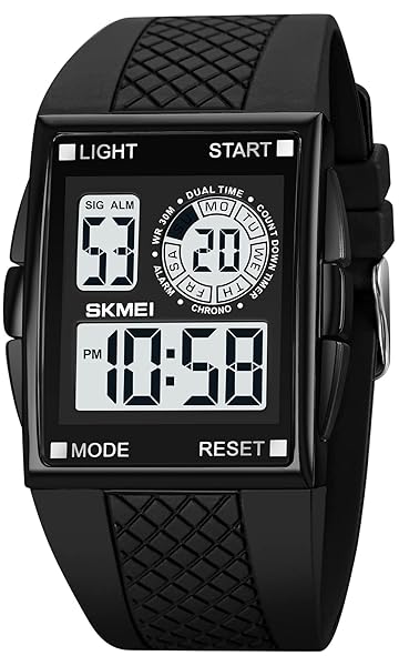 XCZAP XCZAP Men's Luminous Square Digital Sports Watch Waterproof Multi-Function Black White - View 3 of 8