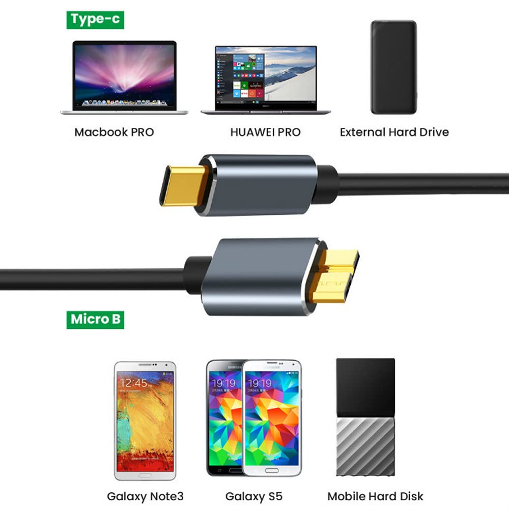 Tianle Tianle USB C Hard Drive Cable 0.5M 1.6ft 5Gbps Micro B to Type C for WD Seagate Toshiba M3 1TB Galaxy S5 Note 3 - View 3 of 9