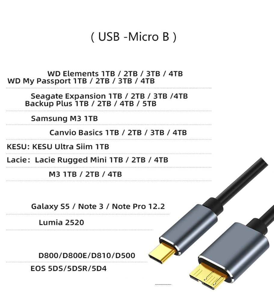 Tianle Tianle USB C Hard Drive Cable 0.5M 1.6ft 5Gbps Micro B to Type C for WD Seagate Toshiba M3 1TB Galaxy S5 Note 3 - View 8 of 9