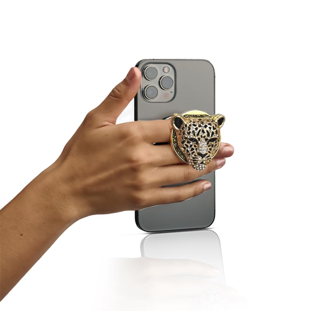 HANDL O MagSafe Jewel Cheetah Phone Grip and Stand Removable Magnetic Grip, Retractable Finger Holder POPL Tap-to-Share Contact Tech - View 3 of 8