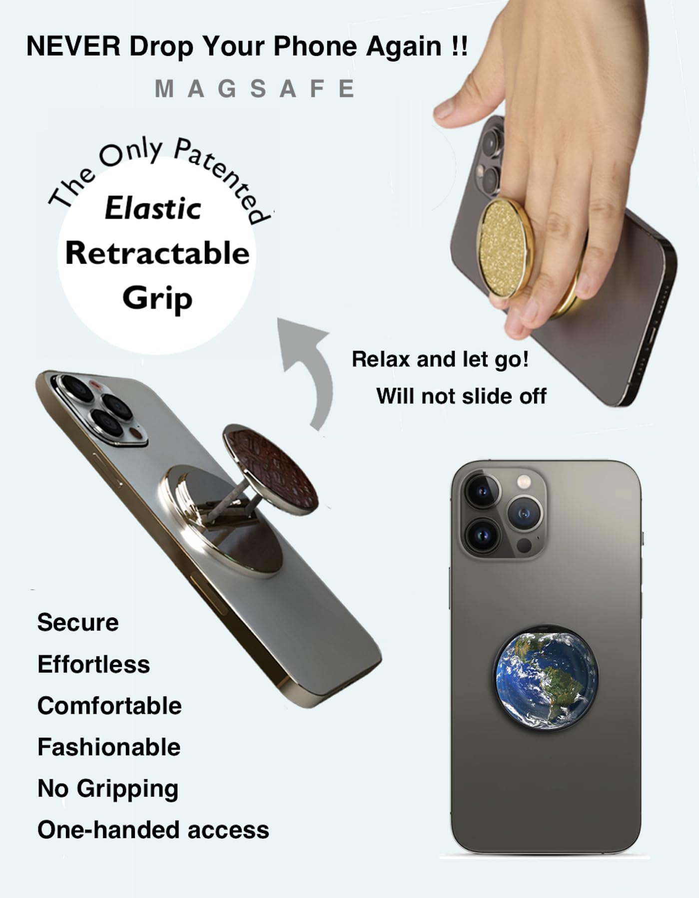 HANDL O MagSafe Jewel Cheetah Phone Grip and Stand Removable Magnetic Grip, Retractable Finger Holder POPL Tap-to-Share Contact Tech - View 5 of 8