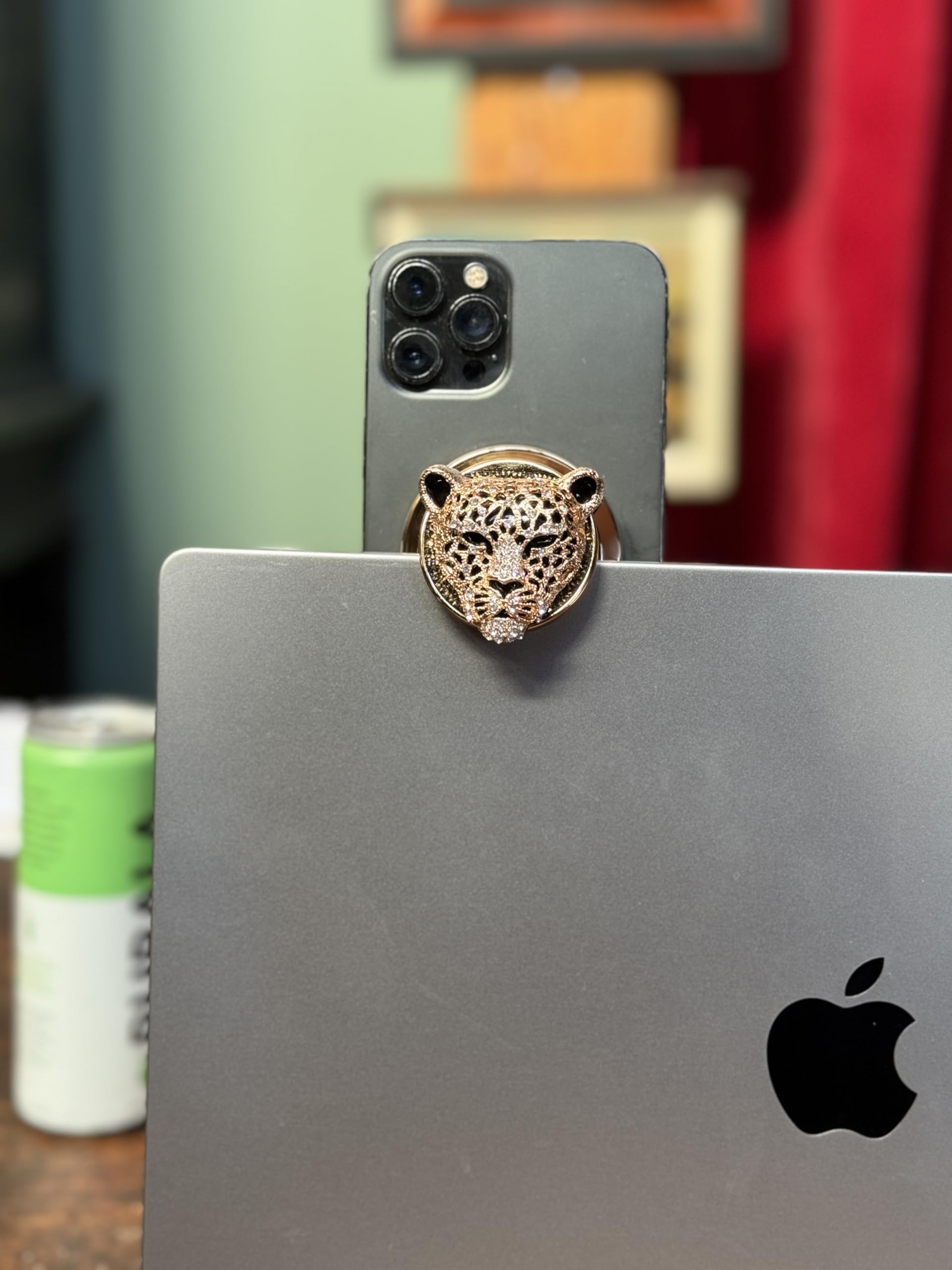 HANDL O MagSafe Jewel Cheetah Phone Grip and Stand Removable Magnetic Grip, Retractable Finger Holder POPL Tap-to-Share Contact Tech - View 7 of 8