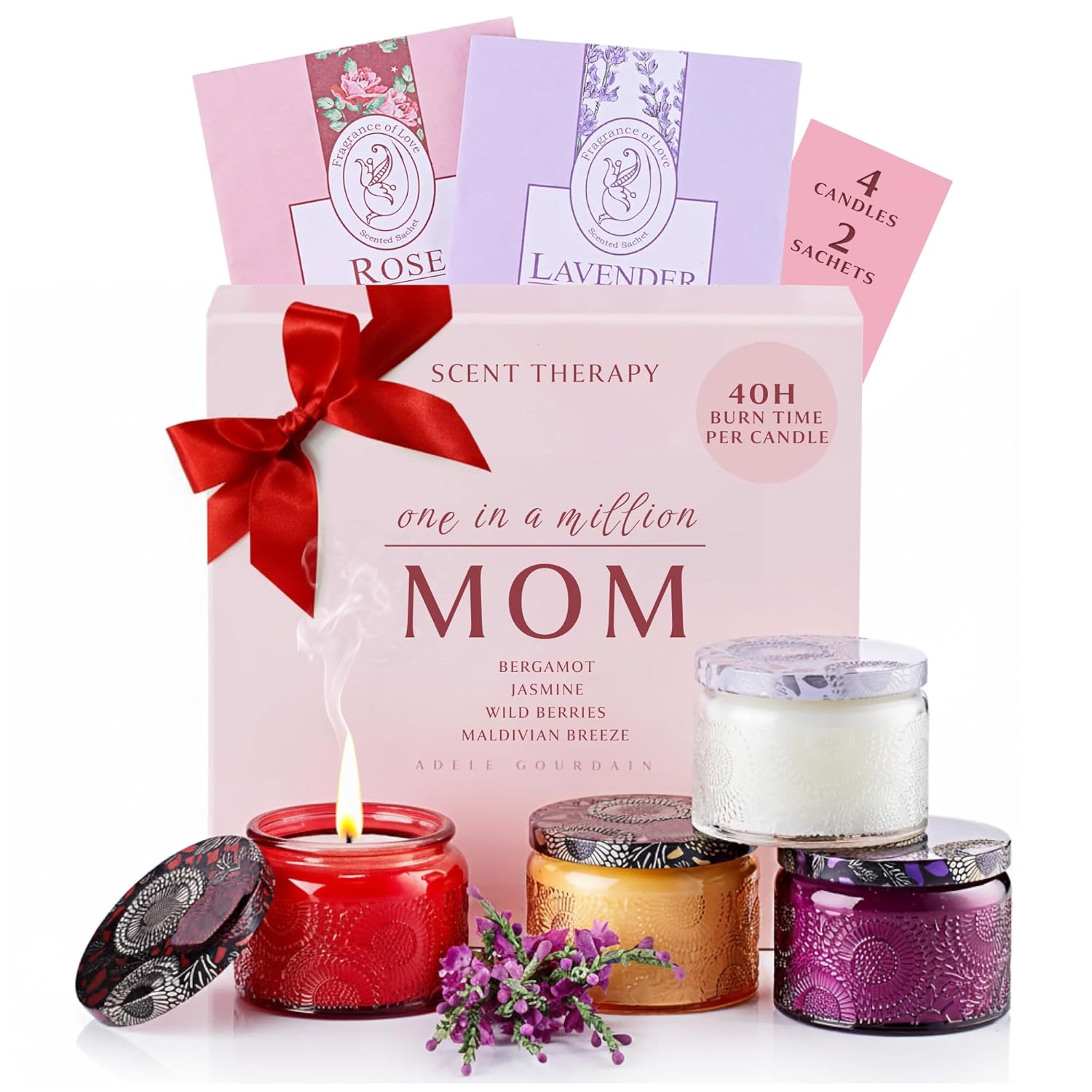 ADELEGOURDAIN Scented Candle Gift Set for Mom Long Lasting Aromatherapy Candles in Gift Box Perfect for Mother's Day or Birthday Present