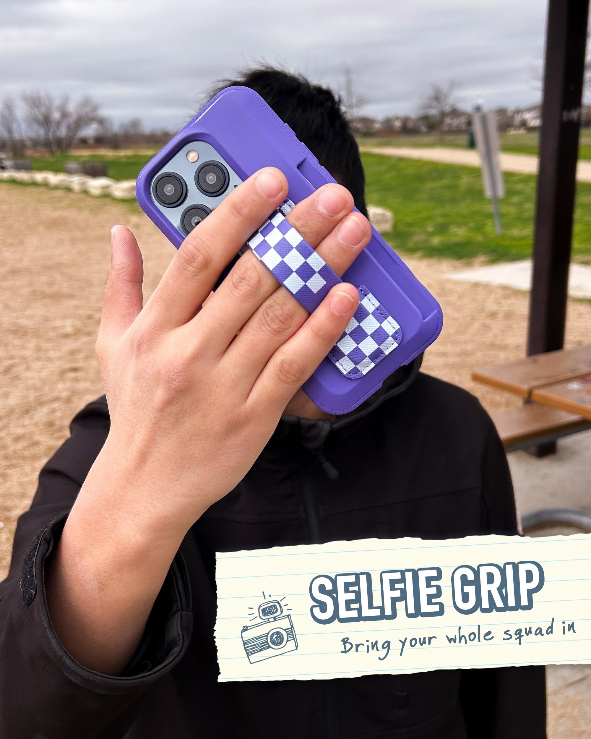 Smartish Smartish Phone Grip Loop - Prop Tart - Pop Out Finger Strap and Holder with Kick Stand [Compatible with All iPhone and Android Phones] - Checkerboard - View 3 of 7