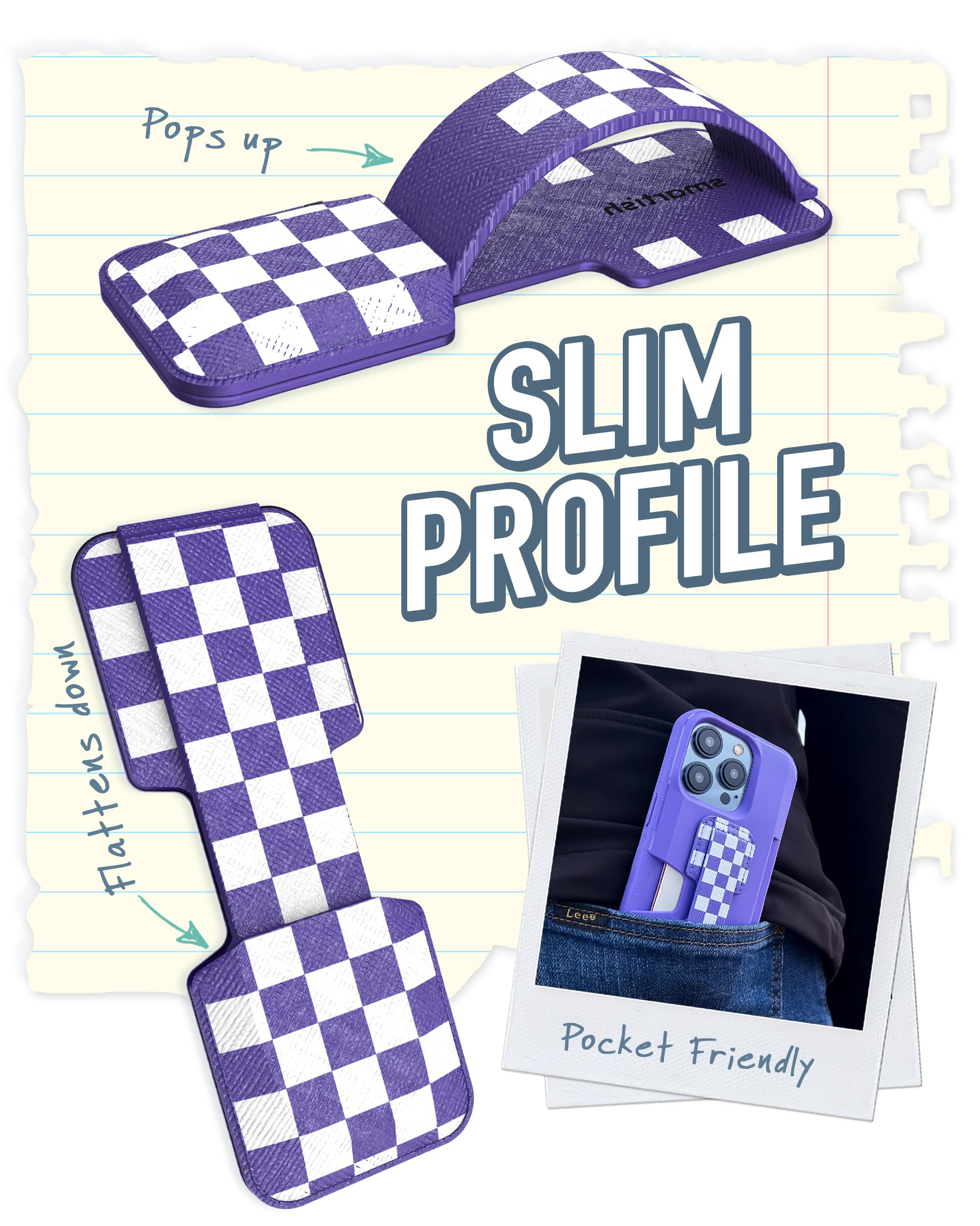 Smartish Smartish Phone Grip Loop - Prop Tart - Pop Out Finger Strap and Holder with Kick Stand [Compatible with All iPhone and Android Phones] - Checkerboard - View 5 of 7