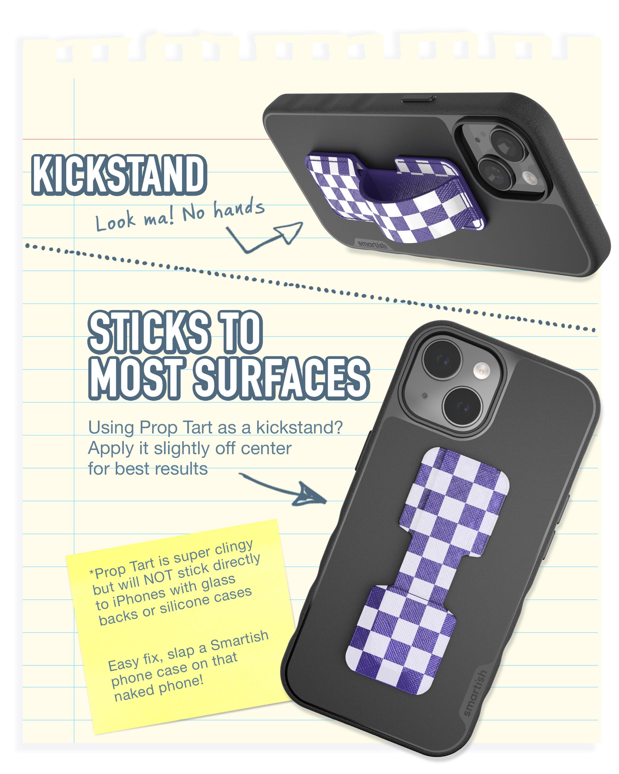 Smartish Smartish Phone Grip Loop - Prop Tart - Pop Out Finger Strap and Holder with Kick Stand [Compatible with All iPhone and Android Phones] - Checkerboard - View 6 of 7