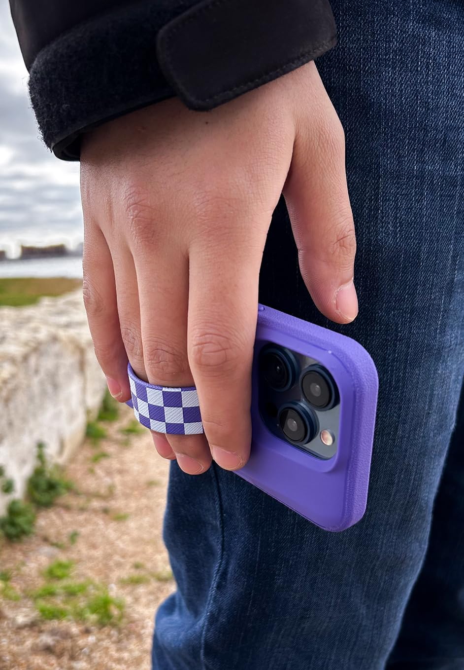 Smartish Smartish Phone Grip Loop - Prop Tart - Pop Out Finger Strap and Holder with Kick Stand [Compatible with All iPhone and Android Phones] - Checkerboard - View 7 of 7