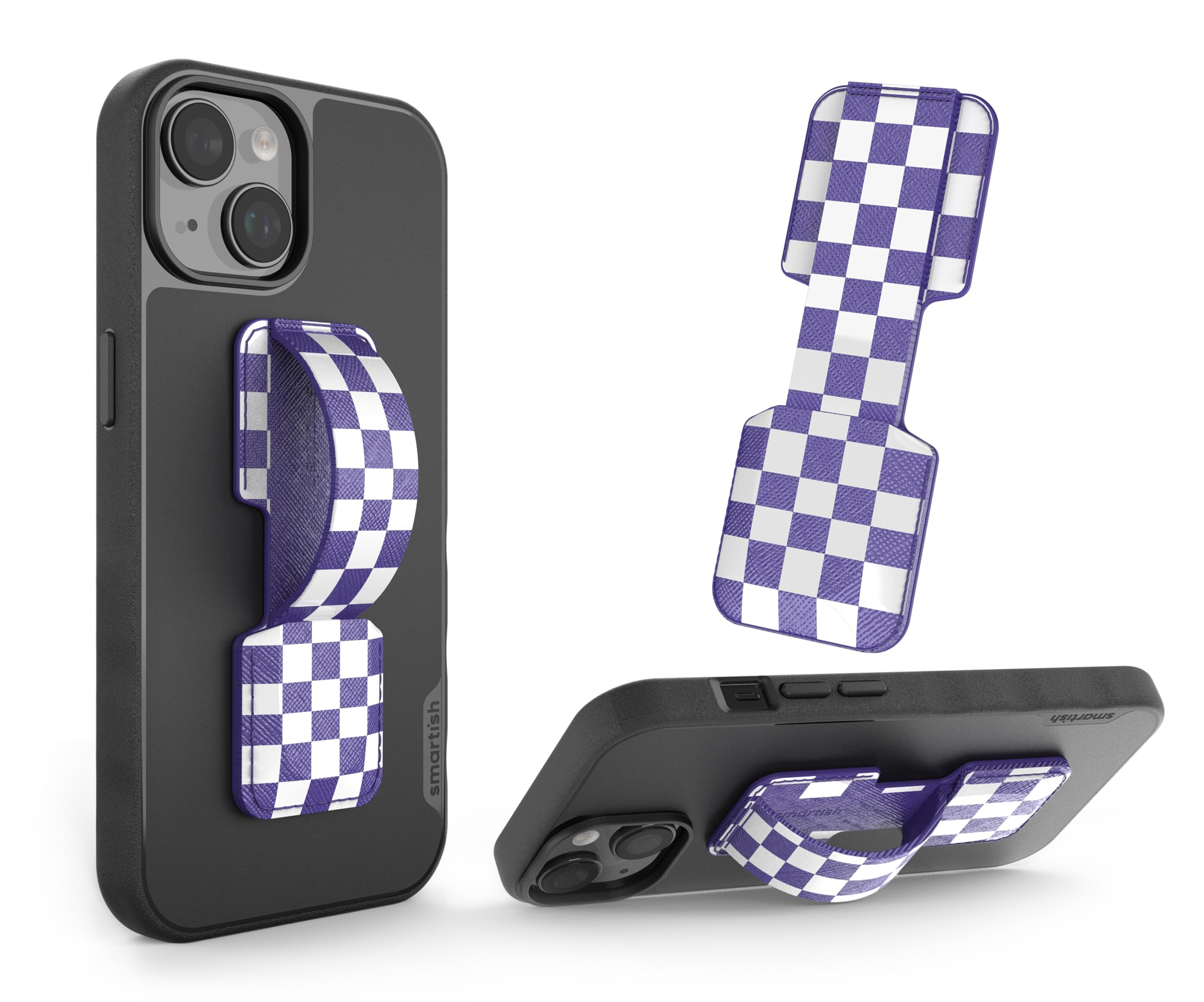 Smartish Phone Grip Loop - Prop Tart - Pop Out Finger Strap and Holder with Kick Stand [Compatible with All iPhone and Android Phones] - Checkerboard