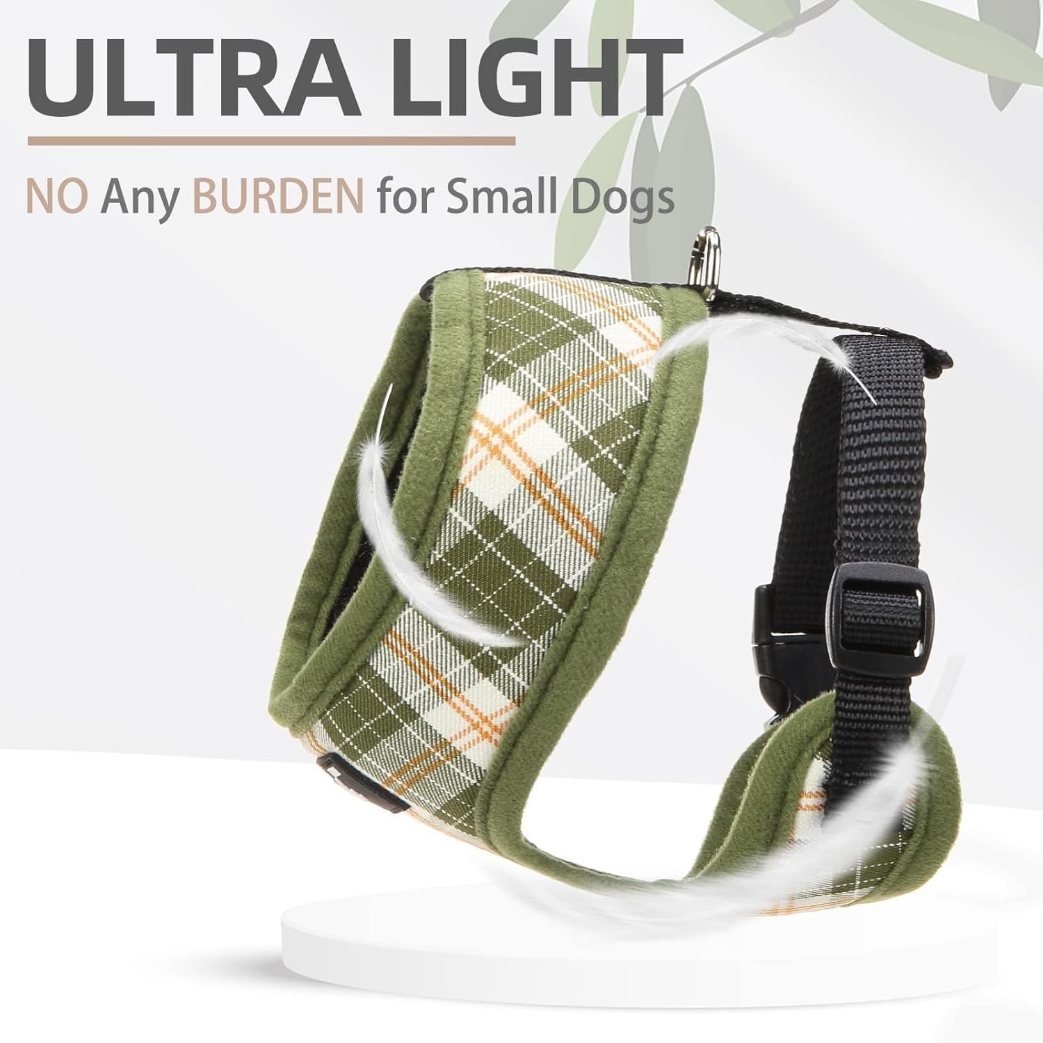 PUPTECK PUPTECK Soft Mesh Dog Harness and Leash Set Olive Green XS Comfortable No Pull Vest for Puppies and Cats - View 6 of 8