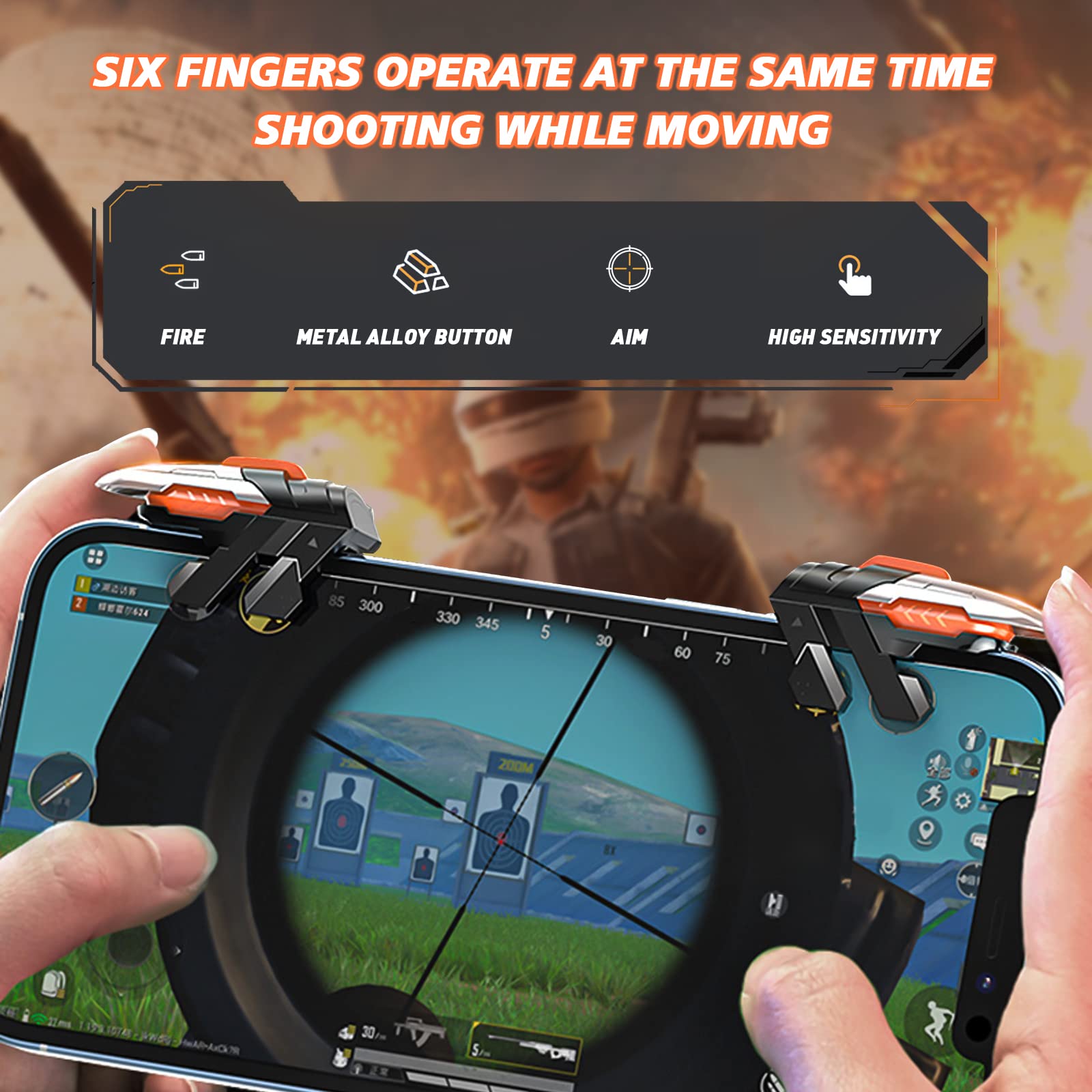 Newseego Newseego Mobile Gaming Trigger Six-Finger Game Controller for iPhone and Android Mechanical Black Design Sensitive Shooter Controller - View 2 of 7