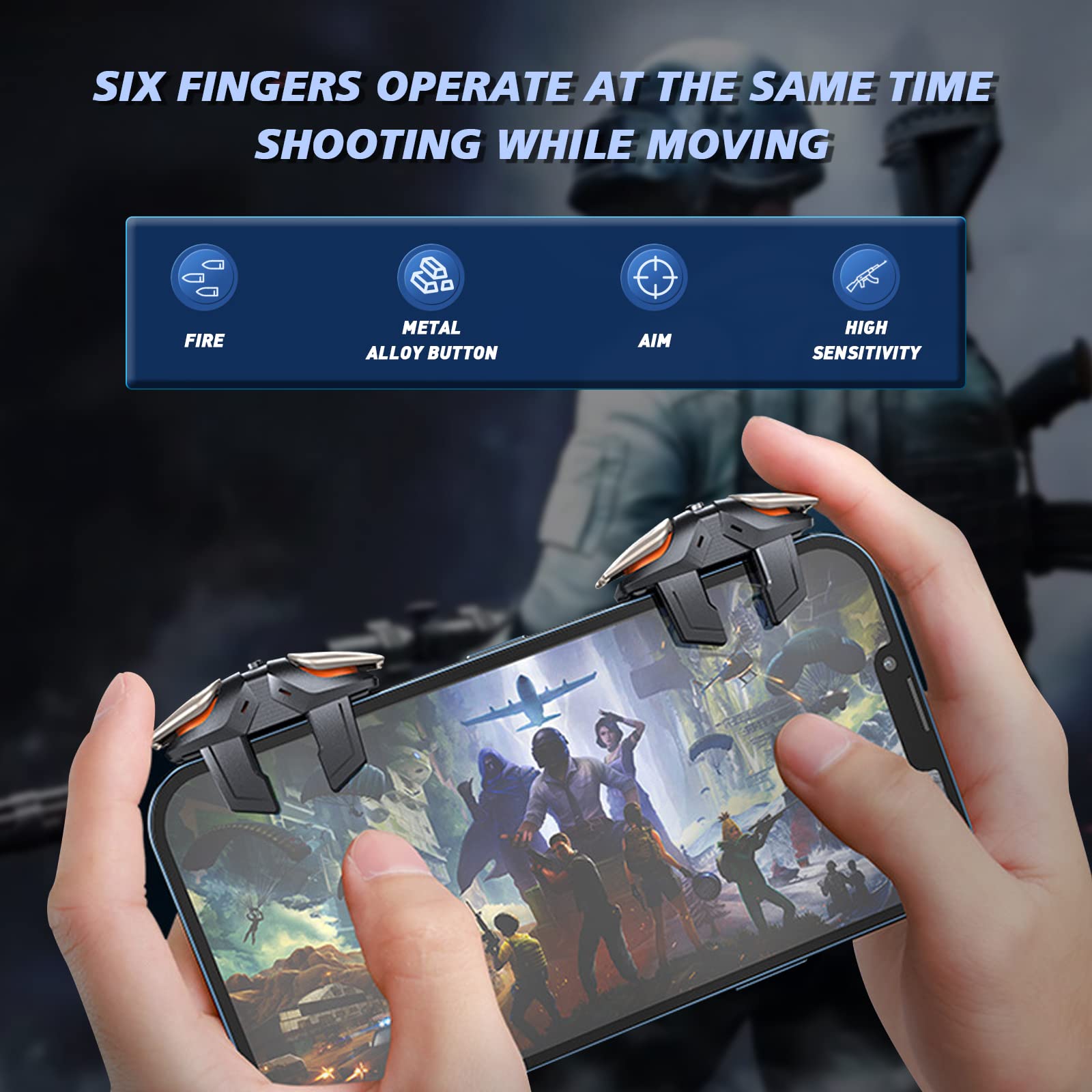 Newseego Newseego Mobile Game Controller Sensitive Trigger Shooter for iPhone Android Six-Finger Joysticks Aim Fire Keys for Survival Games - View 2 of 7