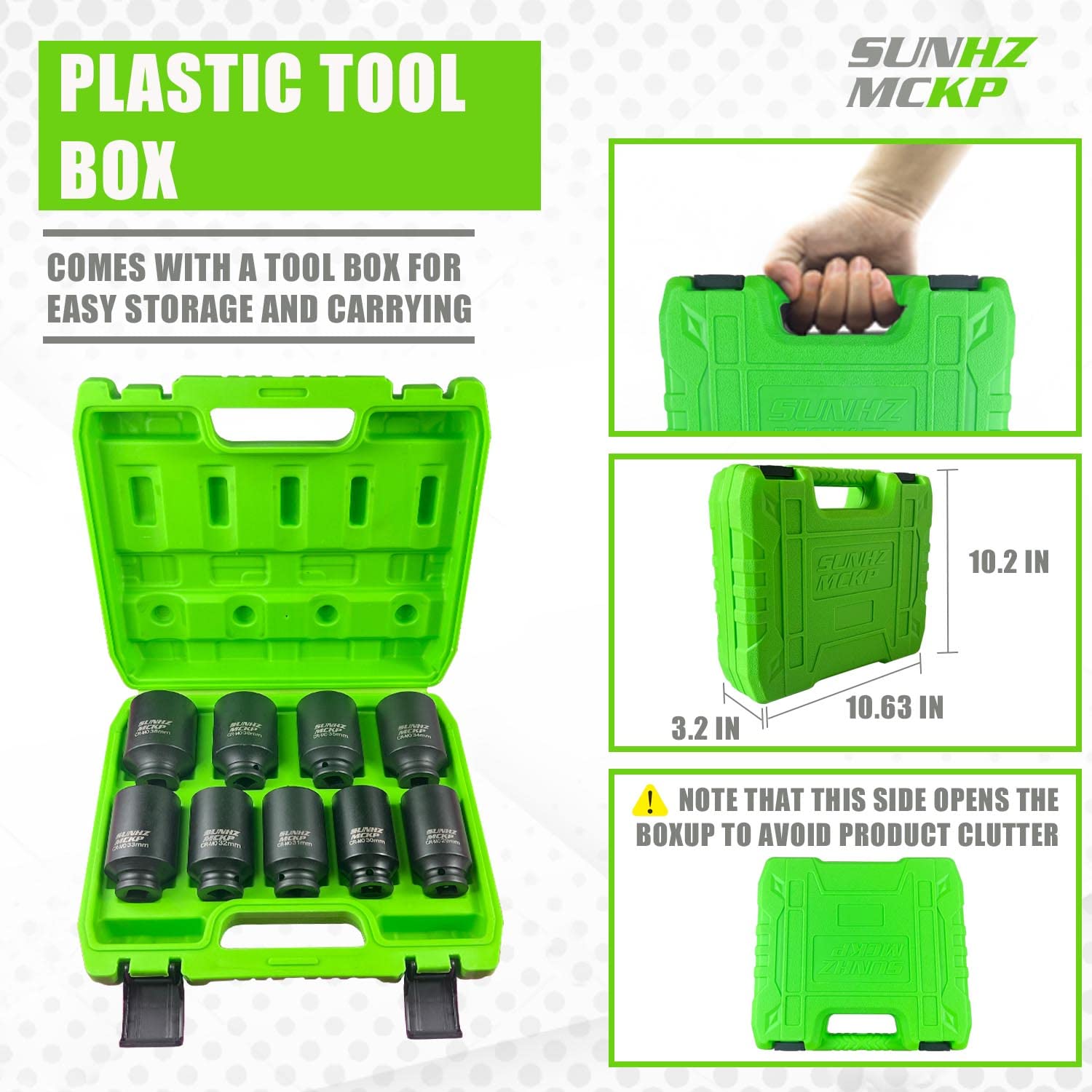 SUNHZ MCKP SUNKPMCKP 1/2 Inch Drive Deep 6 Point Impact Socket Set 9 Piece Metric Cr Mo 29mm to 38mm for Spindle Axle Nut - View 4 of 8