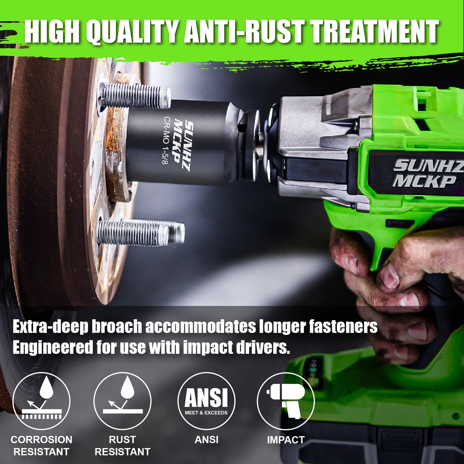 SUNHZ MCKP SUNKPMCKP 1/2 Inch Drive Deep 6 Point Impact Socket Set 9 Piece Metric Cr Mo 29mm to 38mm for Spindle Axle Nut - View 7 of 8