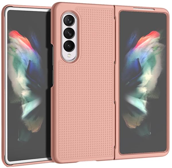 Nakedcellphone Galaxy Z Fold 3 Case with Clip & S Pen Slot - Slim Hard Cover & Rotating Belt Holster in Rose Gold Pink - View 3 of 10