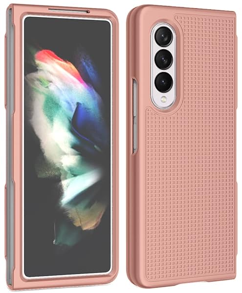 Nakedcellphone Galaxy Z Fold 3 Case with Clip & S Pen Slot - Slim Hard Cover & Rotating Belt Holster in Rose Gold Pink - View 9 of 10