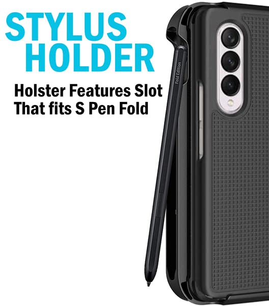 Nakedcellphone Galaxy Z Fold 3 Case with Clip & S Pen Slot - Slim Hard Cover & Rotating Belt Holster Combo in Teal Aqua Mint - View 6 of 11