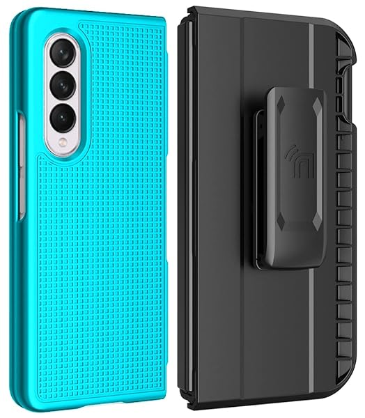 Nakedcellphone Galaxy Z Fold 3 Case with Clip & S Pen Slot - Slim Hard Cover & Rotating Belt Holster Combo in Teal Aqua Mint - View 2 of 11