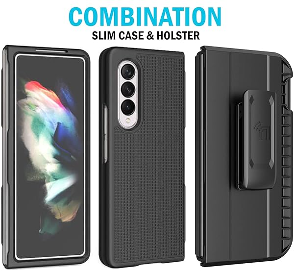 Nakedcellphone Galaxy Z Fold 3 5G Case with Clip & S Pen Slot - Slim Hard Cover & Rotating Belt Holster Combo in Cobalt Blue - View 7 of 11