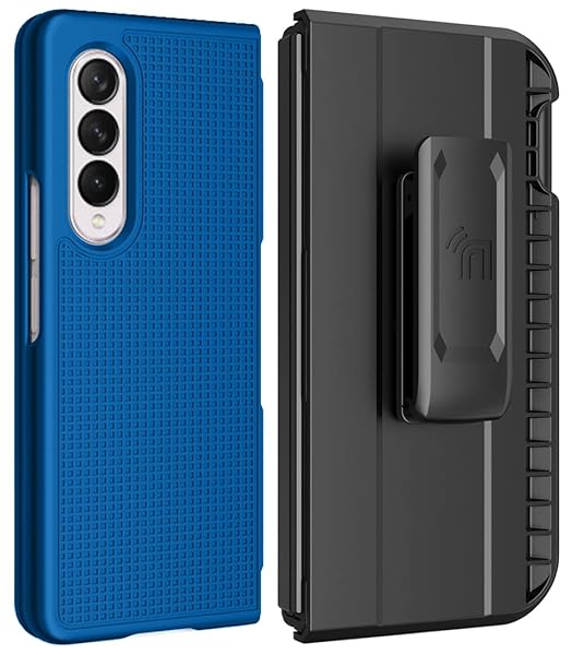 Nakedcellphone Galaxy Z Fold 3 5G Case with Clip & S Pen Slot - Slim Hard Cover & Rotating Belt Holster Combo in Cobalt Blue - View 2 of 11