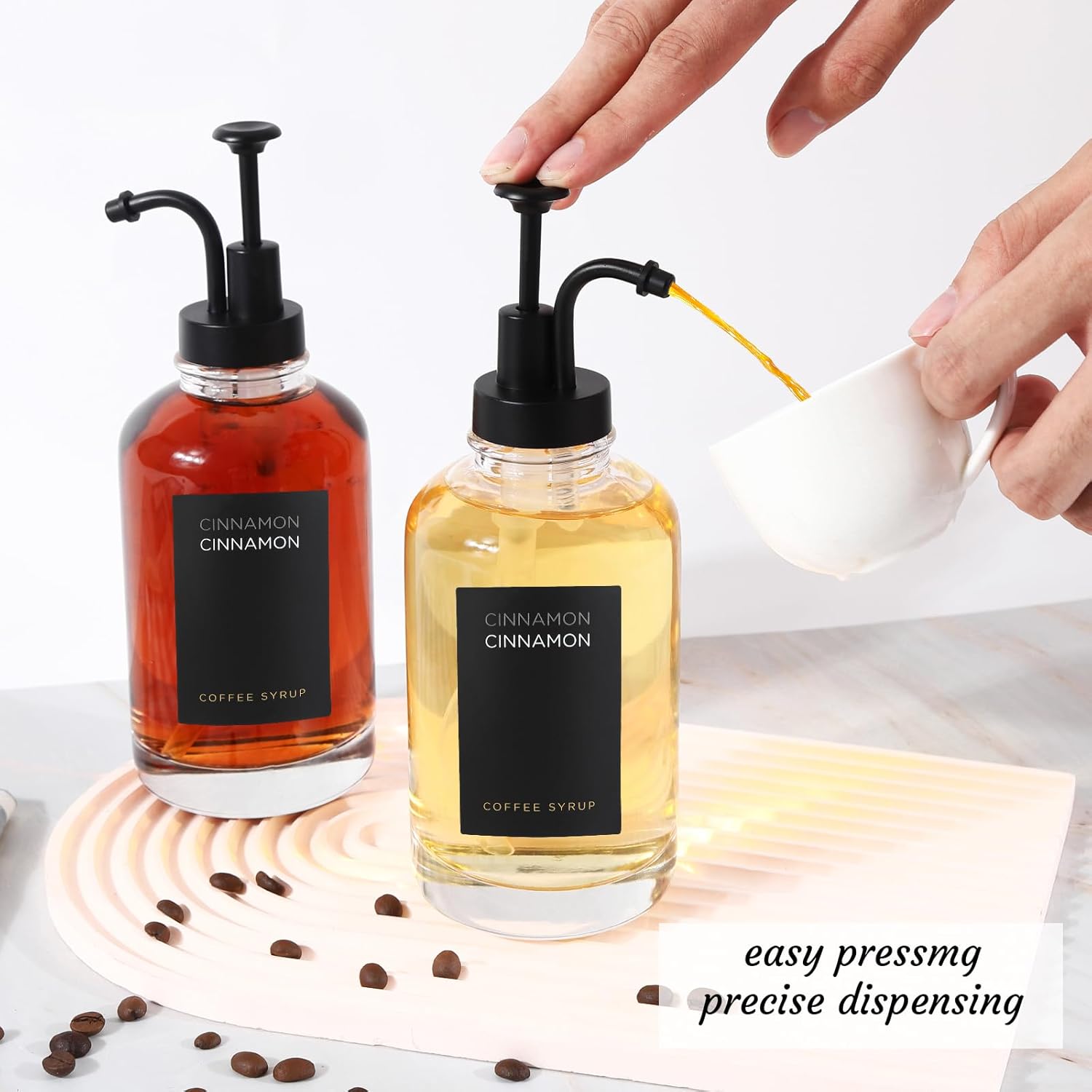 Joyfulmap Joyfulmap Coffee Syrup Dispenser with 18 Labels Minimalist Glass Pump Bottle for Coffee Bar 16.9 oz 500 ml Black Design - View 6 of 7