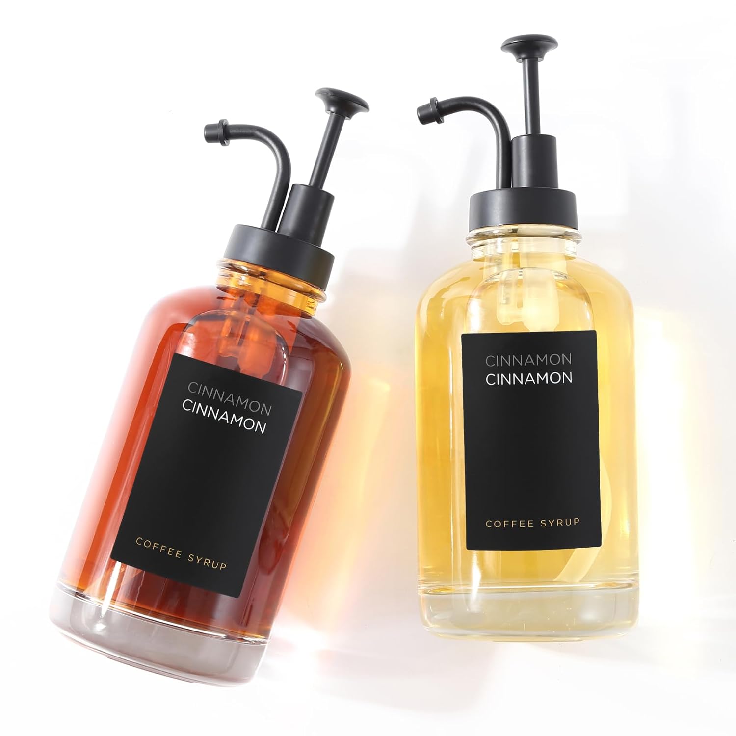 Joyfulmap Joyfulmap Coffee Syrup Dispenser with 18 Labels Minimalist Glass Pump Bottle for Coffee Bar 16.9 oz 500 ml Black Design