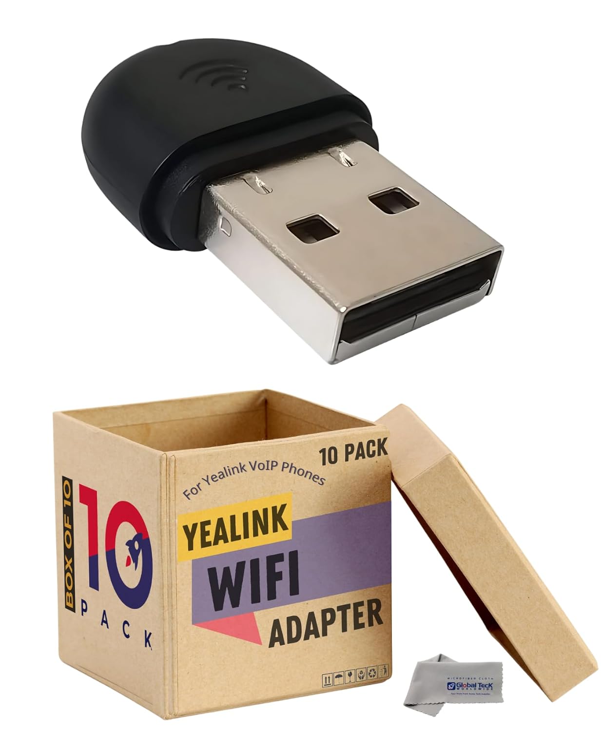 Yealink WiFi Adapter WF40 USB Dongle for IP Phones Compatible with T41S T42S T46S T48S T52S T54S T42U T43U T46U T48U T27G T29G T46G T48G Global Teck Cloth Pack of 10